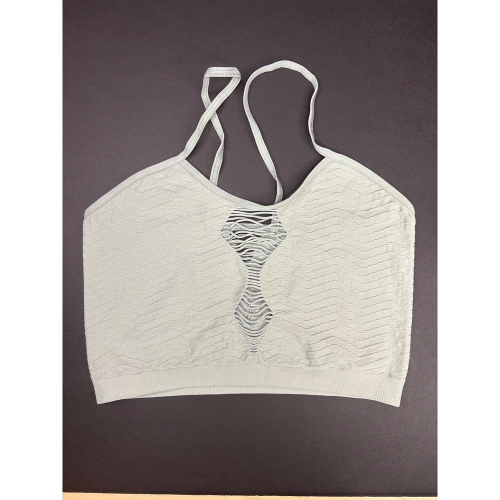 BKE Women Sage Green Seamless Lattice Cut Out Bralette Crop Top XS S